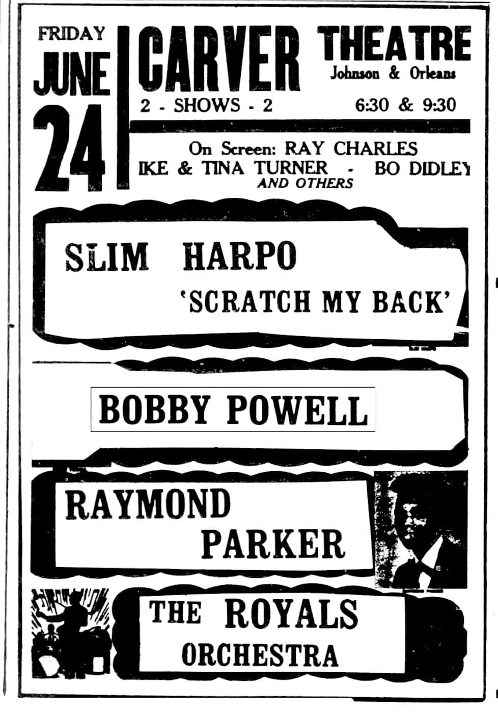 Carver Theatre poster referencing Scratch My Back