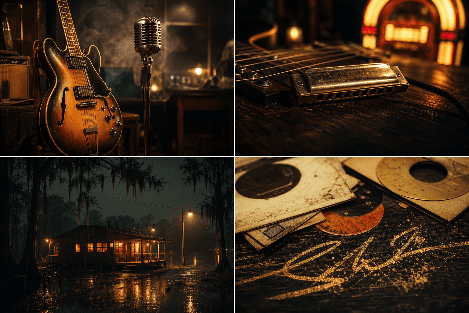 Generated contact sheet of records, instruments, stage light, and archive textures
